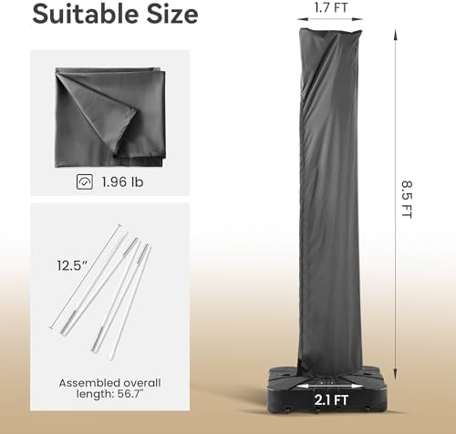 Patio Umbrella Cover Outdoor Offset Cantilever Umbrella Covers, Grey - Image 2