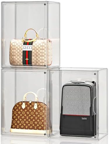 Purse Organizer for Closet, Handbag Storage, Clear Acrylic Display Case for Collectibles, Stackable Storage Bins with Magnetic Lid for Figures, Doll, Bag, XX-Large by MSHOMELYDIRECT
