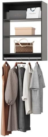 ROOMTEC 19.5" Medium Hanging Closet Unit, Modular Closet System with Hanging Rod, Wardrobe Organizer for Bedroom or Walk-in Closet, Wall Mounted, Customizable Clothes Storage Unit, Black by ROOMTEC
