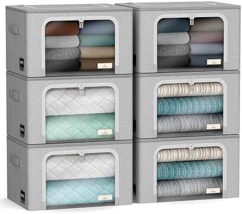 Sorbus Clothing Storage Bins with Clear Window, Metal Frame (6 Pack, Gray) by Sorbus