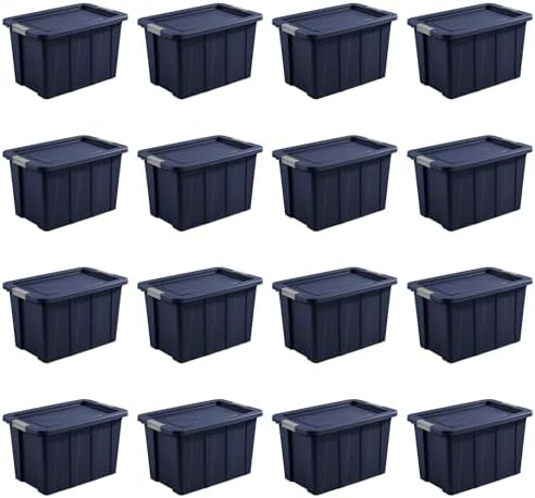 Sterilite 16-Pack Storage Bins with Lids, Heavy Duty Totes, Tuff1, 30 Gallon, Dark Indigo by Sterilite