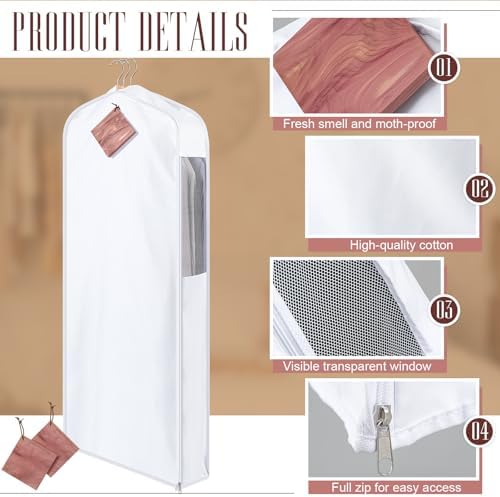 Briwooody Long Garment Bags, 2 Sets, Moth Protection, 60 x 24 x 6 in, White - Image 3