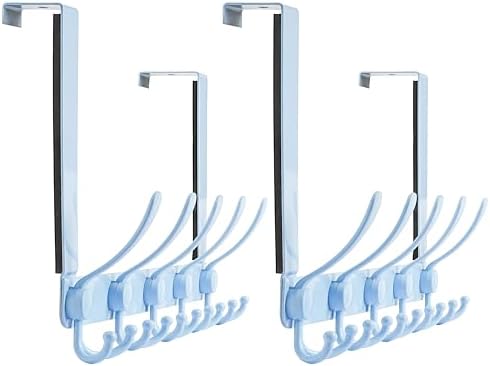 Dseap Over The Door Hook Hanger - Fits 1 3/8" to 1 3/4" Standard Doors | 5 Tri Hooks Heavy Duty Towel/Coat Rack | Door Organizer for Clothes, Jackets, Hats, Towels, Blue, Pack of 2 by Dseap