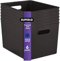 Superio Ribbed Collection - Decorative Plastic Basket Open Home Storage Bins Organizer, X-Large Brown (6 Pack) Container Boxes for Organizing Closet Storage Bins for Shelves 22 Liter/23 Quart by Superio