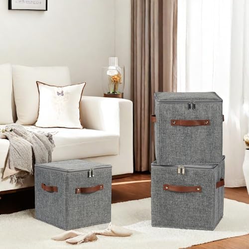4PCS Storage Cubes with Lids Cotton Linen Fabric Bins Boxes - Image 7