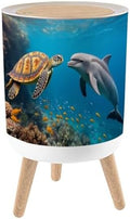 Trash Can with Lid Dolphin Turtle Underwater Reef Small Garbage Can with Legs Waste Bin Press Cover Wastebasket for Kitchen Bathroom Living Room 7L/1.8 Gallon by Unknown