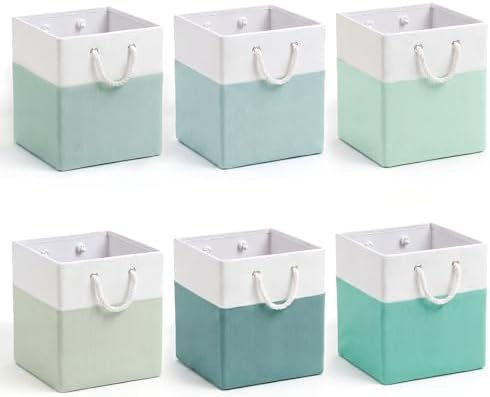 6 Pcs 11 x 11 Inch Light Green Cube Storage Bins Fabric Square Cube Baskets by Geiserailie