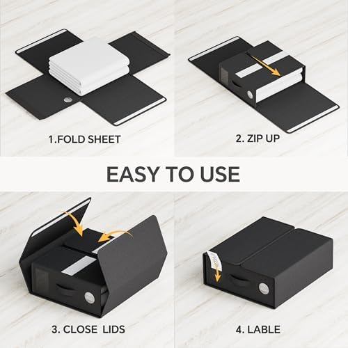 TRZZ 6-Pack Foldable Bed Sheet Storage Bins, Window with Labels, Black - Image 6