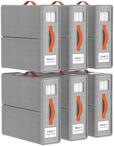 Bed Sheet Organizers, Foldable Linen Closet Storage, 6 Pack, Grey by JOYMEEZO