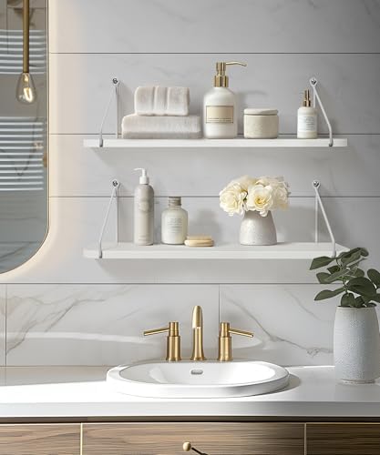Afuly White Floating Shelves for Wall, 24in Shelf with Brackets, Set of 2 - Image 6