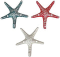 Zeckos Set of 3 Starfish Wall Hooks, Blue and Coral Orange, 4.5 Inch by Zeckos