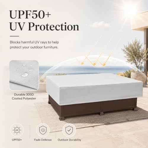 Treasure Garden X-Large Rectangle Fire Pit Cover, 300D Outdoor Table & Ottoman Cover, Water Resistant, UPF50+ UV Protection, Elastic Hem, Cinch Lock, Built-In Pouch & Storage Bag, Gray, 59in - Image 5