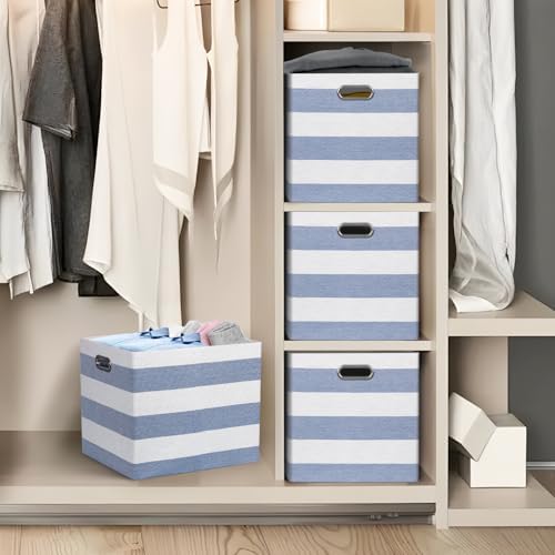 13 x 15 x 13 Inch Stripe Linen Storage Cube for Home Organizing, Pack of 4 - Image 7