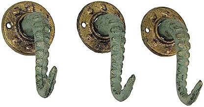Set of 3 Octopus Tentacle Wall Hooks, 4.5 Inch Verdigris Bronze Cast Iron by Zeckos