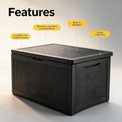 130 Gallon Deck Box,Lockable Outdoor Storage Box Gas Lift,Waterproof,Black - Image 4