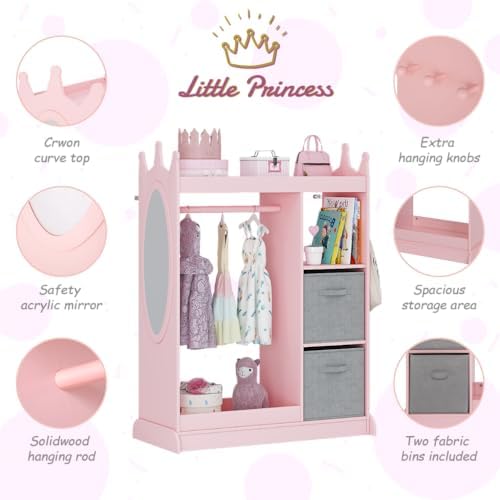 UTEX Kids Armoire Wardrobe Closet with Mirror and Storage Bin, Pink, 33.4 in W x 15.75 in D x 44.5 in H - Image 4