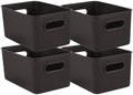 Superio Ribbed Collection - Decorative Plastic Basket Open Home Storage Bins Organizer, Medium Brown (4 Pack) Container Boxes for Organizing Closet Storage Bins for Shelves Drawer Shelf 5 Liter by Superio