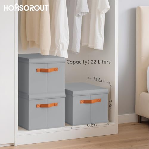Homsorout Storage Bins with Lids - Fabric Storage Baskets for Shelves, 8 Pack Foldable Decorative Boxes with Handles, Stackable Organizer Bins for Home, Nursery, Dorm, Grey - Image 3