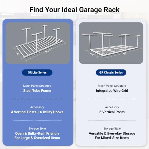 FLEXIMOUNTS 4x8 Overhead Garage Ceiling Storage Rack with 6 Hooks, White - Image 6