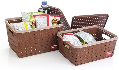 Nayasa Lacy Plastic Round 3 Piece Basket Set, Beige, Peach and Chocolate by Nayasa