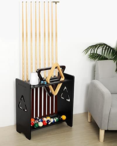 EXTCCT Pool Stick Holder Floor Stand, Wood with Cone Chalk Holder, Black - Image 4
