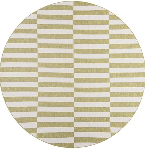 Unique Loom Outdoor Striped Collection Area Rug - Striped (10' Round Green/Ivory) - Image 3