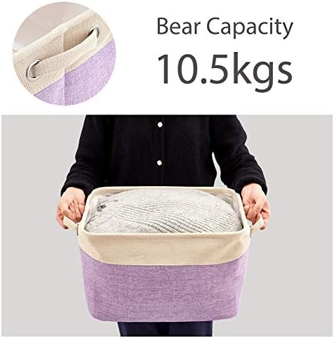 EZOWare Set of 3 Large Canvas Fabric Tweed Storage Organizer Cube Set W/Handles for Nursery Kids Toddlers Home and Office - 15 L x 10.5 W x 9.4 H -Mixed Crème - Image 5
