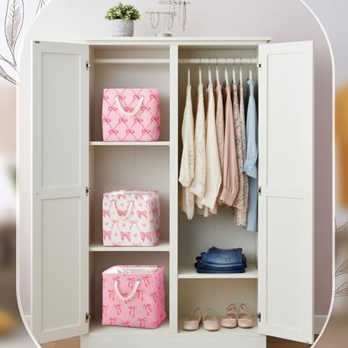 6 Pack Pink Bow Fabric Storage Bins 13 Inch Foldable Cube Storage Baskets - Image 5