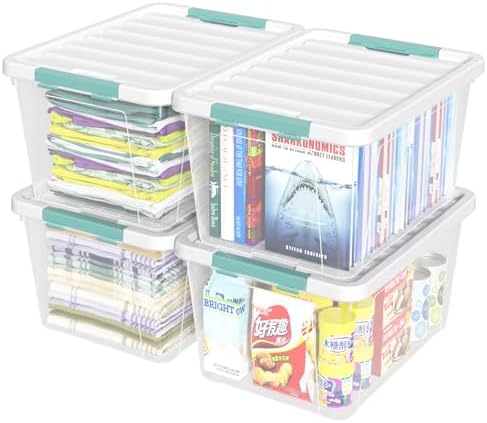 Readsky 36 Quart Plastic Clear Storage Bins with Lids, Large Latch Boxes, 4-Pack by Readsky
