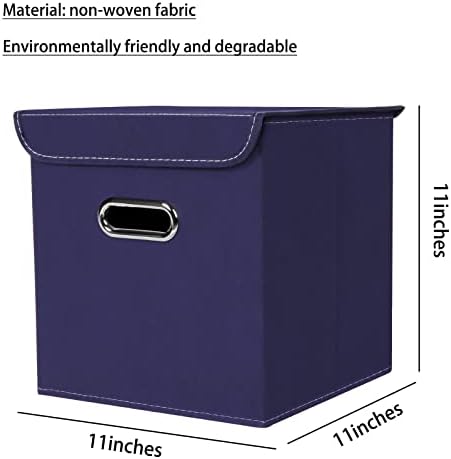 Closet Organizers Fabric Storage Bins With Lids Collapsible Cube Storage Organizer Basket With Handles,Storage Boxes for Clothes Storage,Office,Laundry,Shelves,6 Pack,（Navy Blue） - Image 2