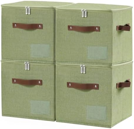 ANMINY 11 Inch Fabric Storage Cubes Bins with Zipper Lid, Green, 4PCS by ANMINY