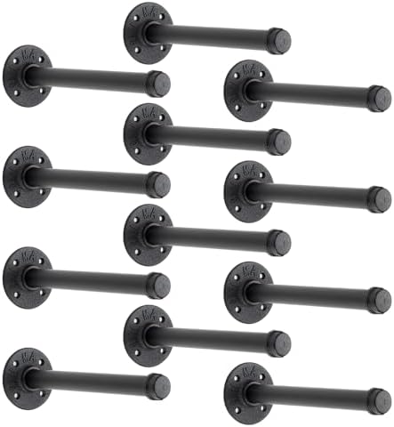 10 Inch Black Industrial Pipe Floating Clothing Rack Wall Mounted, 12 Pack by HomeExpert