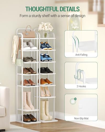 Hzuaneri 8 Tiers Vertical Shoe Rack, Tall Shoe Shelf with 2 Hooks - Image 3