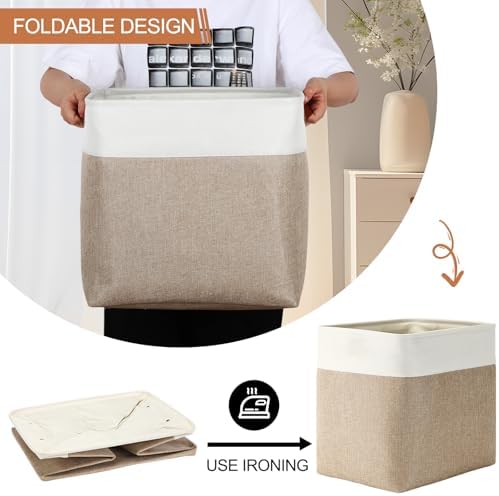 Uiifan 10 Pcs Collapsible Fabric Storage Baskets, 17 x 15 x 12 Inch, Beige - Image 5
