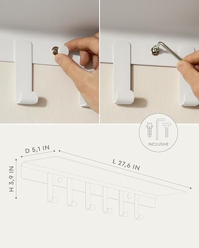 Kazai. Coat Rack Wall Mount with Shelf 'Holmsen' | Coat Rack with Shelf for Storage and Display | Wall Hooks for Hanging Clothes and Purses | Modern Entryway Hangers in Metal | White - Image 4