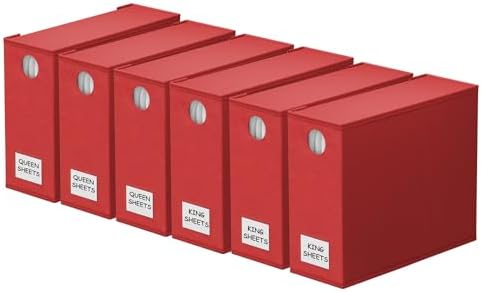 SpaceAid 6 Pack Bed Sheet Organizers and Storage, Foldable Sheet Organizer with Window for Linen Closet, Set Folder Keeper for Queen & King Size Bedding Storage (Red) by SpaceAid