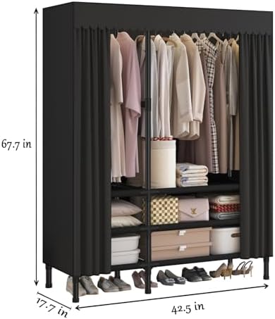 Portable Closet with Cover 43.3"x17.7"x65.7" Wardrobe Closet Black - Image 3