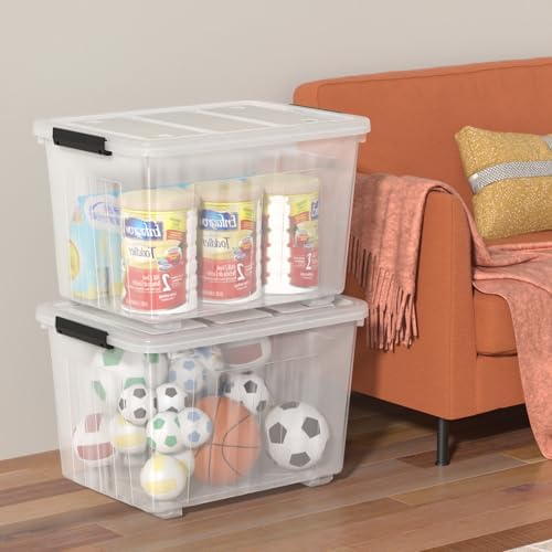 70 Quart Large Clear Plastic Storage Boxes with Wheels, 4 Packs - Image 6