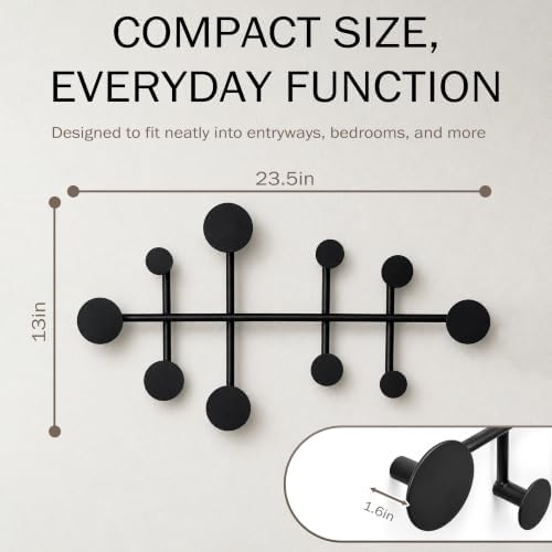 Wall Mounted Coat Rack, Minimalist Metal Coat Hooks for Entryway, Black - Image 3