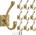 10 Pack Decorative Heavy Duty Towel Hooks for Hanging Robe Double Brushed Brass Coat Hooks Wall Mounted with Screws for Key, Towel, Bags, Cup, Hat by CABDM