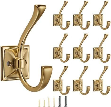 10 Pack Decorative Heavy Duty Towel Hooks for Hanging Robe Double Champagne Bronze Coat Hooks Wall Mounted with Screws for Key, Towel, Bags, Cup, Hat by CABDM