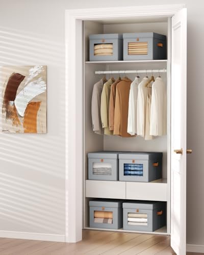 Homsorout Storage Bins with Lid – Closet Organizer with Side Opening and Clear Window, Foldable Stackable Fabric Basket for Clothes, Home, Office - 13.77" x 11.8" x 9.8", 5 Pack, Grey - Image 5