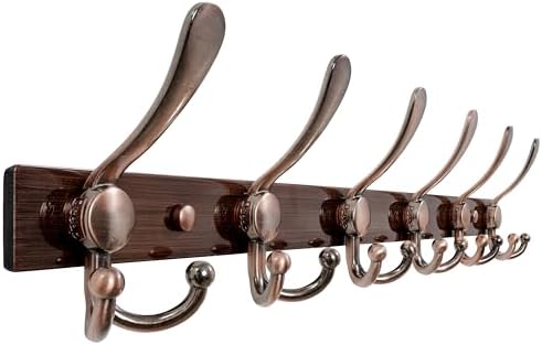 Dseap Coat Rack Wall Mount 24 Inch, Heavy Duty 12-Gauge Base vs Flimsy 1mm, Double-Thick Solid Anti-Snap Hooks, Stainless Steel 6-Hook Hanger Organizer for Clothes Hat Closet Entryway, Antique Copper by Dseap