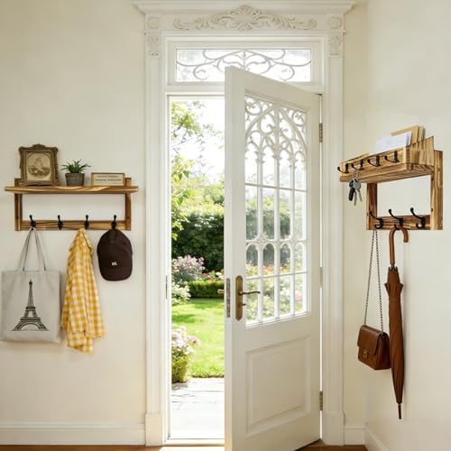 29" Coat Rack Wall Mount with Shelf, 4 in 1 Wall Mounted Coat and Key Hanger with 11 Hooks, Entryway Key Holder with Mail Holder for Living Room, Bedroom - Image 4