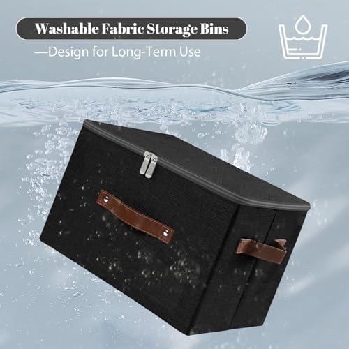 ANMINY Storage Box Fabric Bins with Zipper Lid, 17.7"x13.8"x10" Black, 3PCS - Image 3
