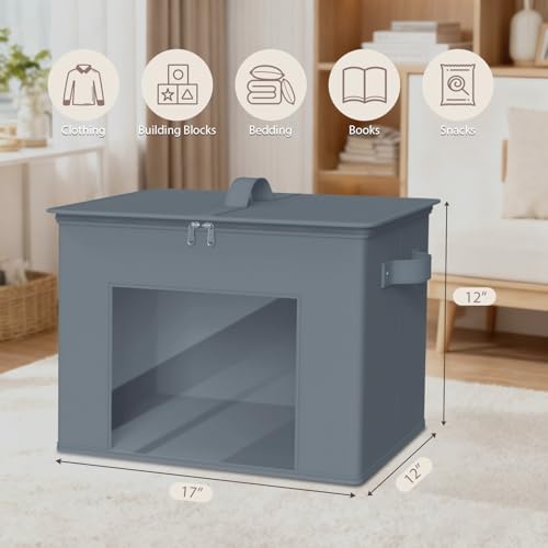 Zilink Fabric Foldable Storage Boxes with Lid Storage Bins, Grey, 4Pack - Image 2