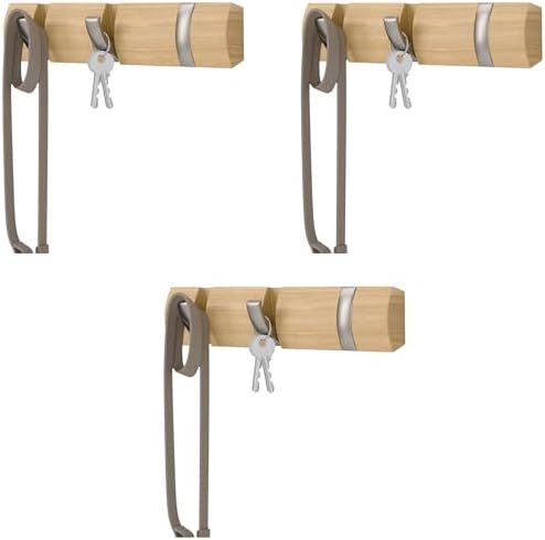 Umbra Flip Wall-Mounted Coat Rack with 3 Hooks – Modern, Space-Saving Storage for Hats, Jackets, Bags, Entryway, Mudroom, Closet, Bathroom, Bedroom – Natural/Nickel (Pack of 3) by Umbra