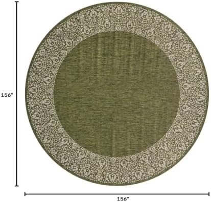 Unique Loom Outdoor Border Collection Area Rug - Floral Border (13' Round, Green/ Ivory) - Image 2