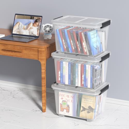 4 Packs 30 L Plastic Latch Storage Box, Clear Bin with Lid and Wheels - Image 7