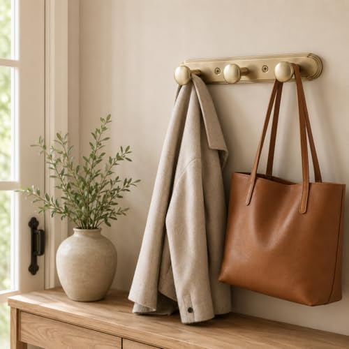 Goo-Ki Champagne Bronze Coat Rack Wall Mount with Orbit Rim Backplate, Modern Heavy Duty Zinc Coat Hooks, Soft Gold Hat and Towel Hanger Rail for Entryway, Bathroom and Mudroom (3 Hooks) - Image 3